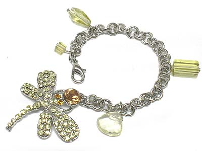 Crystal deco dragonfly charm and beads bracelet