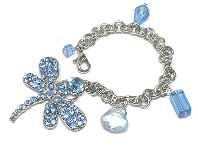 Crystal deco dragonfly charm and beads bracelet 