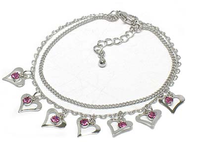 Crystal deco small heart cahrm anklet