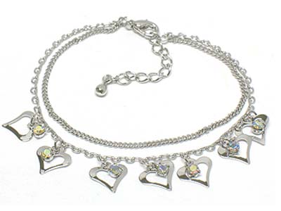 Crystal deco small heart cahrm anklet