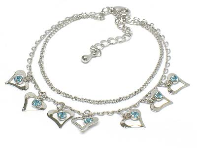 Crystal deco small heart cahrm anklet