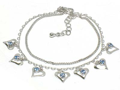 Crystal deco small heart cahrm anklet