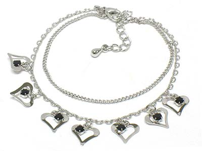 Crystal deco small heart cahrm anklet