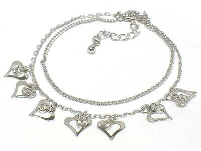 Crystal deco small heart cahrm anklet