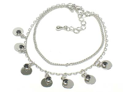 Crystal deco small round disk charm anklet 