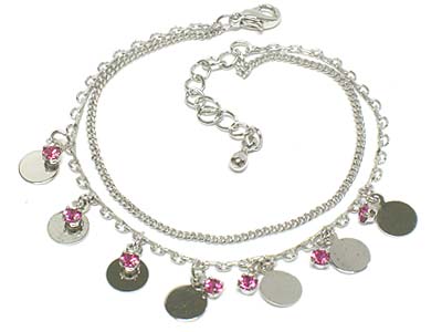 Crystal deco small round disk charm anklet 