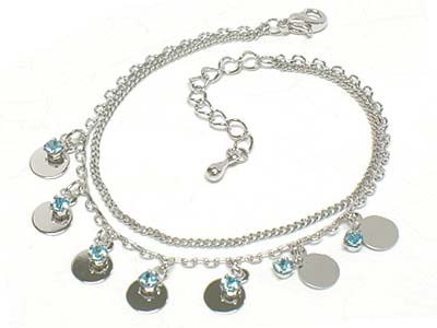 Crystal deco small round disk charm anklet 