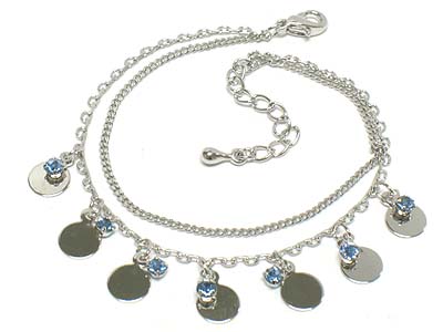 Crystal deco small round disk charm anklet 