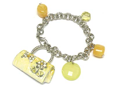 Crystal deco handbag charm and beads bracelet