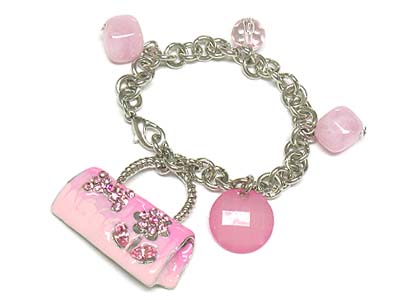 Crystal deco handbag charm and beads bracelet