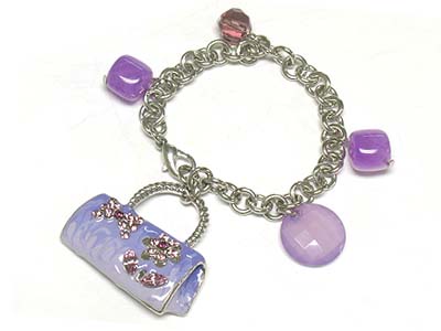 Crystal deco handbag charm and beads bracelet