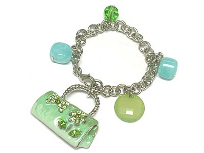 Crystal deco handbag charm and beads bracelet