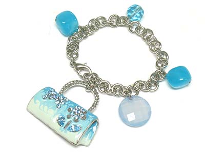 Crystal deco handbag charm and beads bracelet