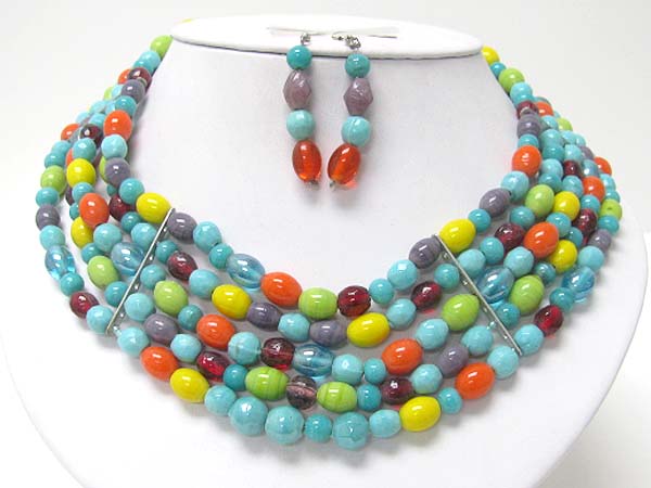 5 row mixed beads drape necklace earring set