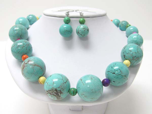 Turquoise ball link necklace earring set