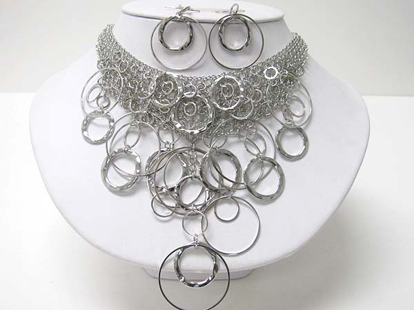 Multi casting metal hoop drape neckalce earring set - hoops