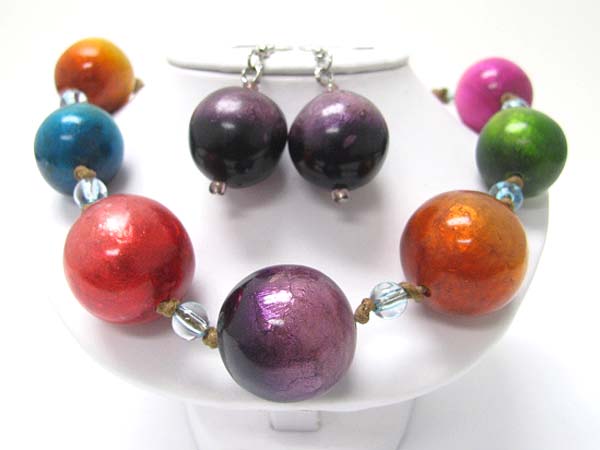 Chunky resing and beads ball necklace earring set