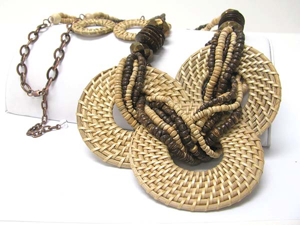 Round braided twine interlaced neckalce earring set