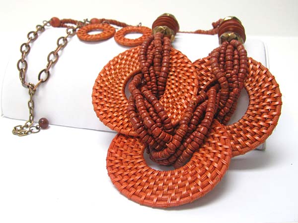 Round braided twine interlaced neckalce earring set 