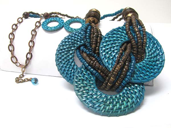 Round braided twine interlaced neckalce earring set