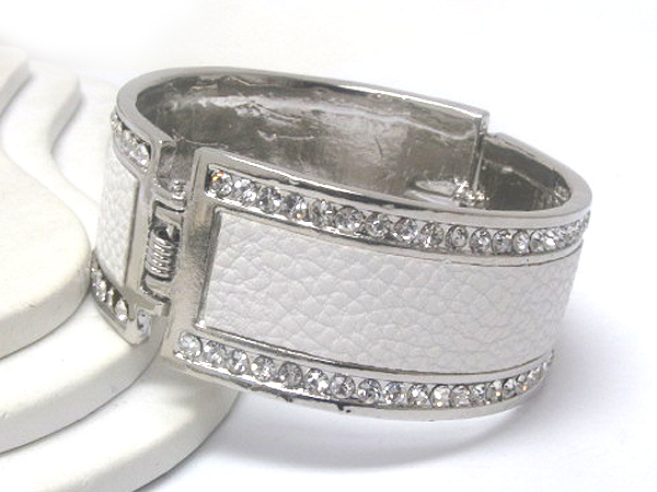 Crystal metal fashion leathertte on hinge bangle 