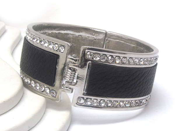 Crystal metal fashion leathertte on hinge bangle 