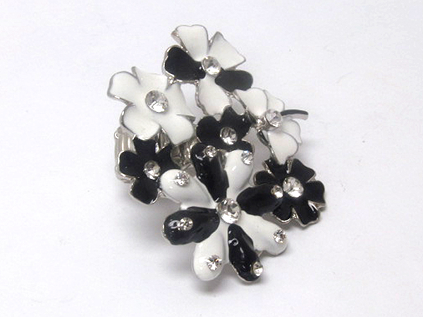 Multi crystal epoxy patern metal flowers stretch ring