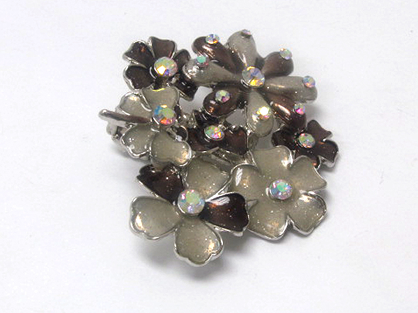 Multi crystal glittering patern metal flowers stretch ring