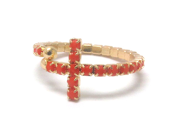 Small acryl crystal leaned cross stretch ring