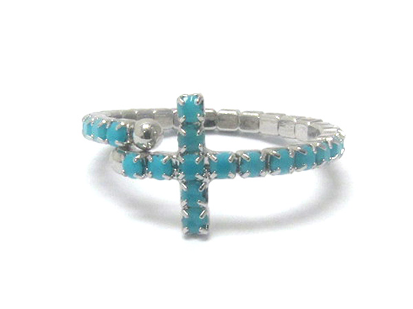 Small acryl crystal leaned cross stretch ring