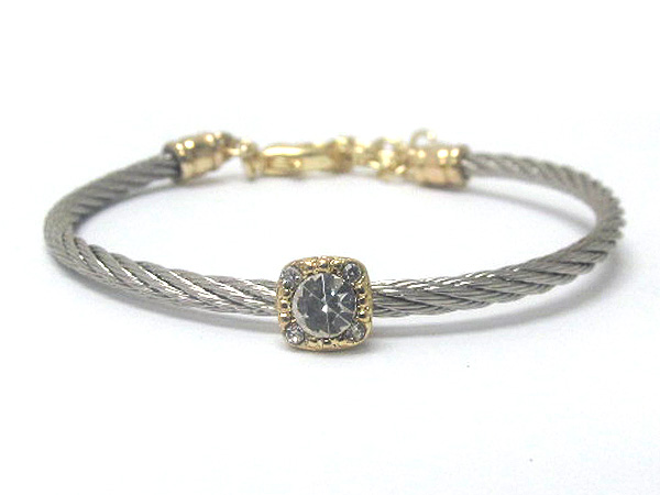 Crystal square wire cable cain bangle bracelet