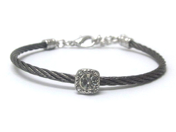 Crystal square wire cable cain bangle bracelet