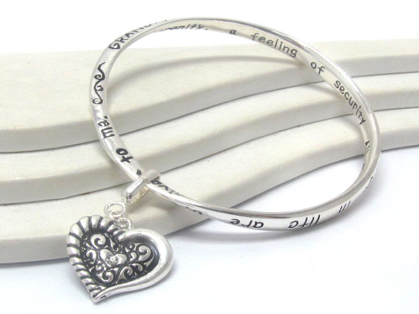 Metal fashion bend and heart charm inspiration message grandmas prayer hinge bangle