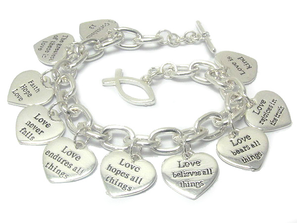 Inspiration message and multi hearts charm love chain stretch bracelet