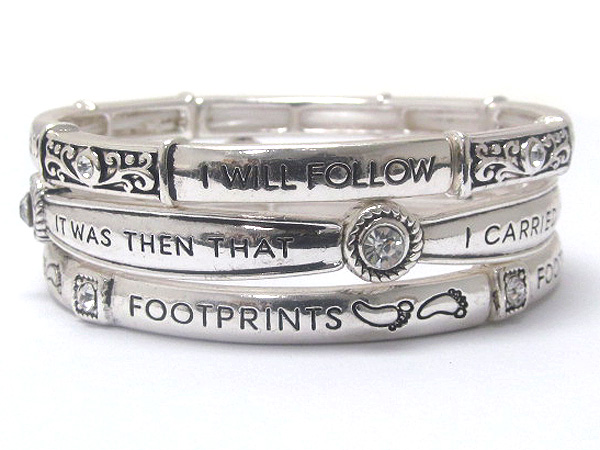 Inspiration message and textured foot print on stretch bracelet