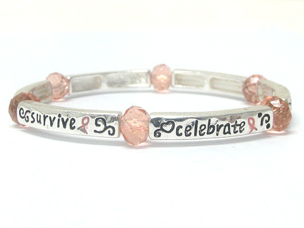 Pink ribbon theme message survive stretch bracelet - breast cancer awareness