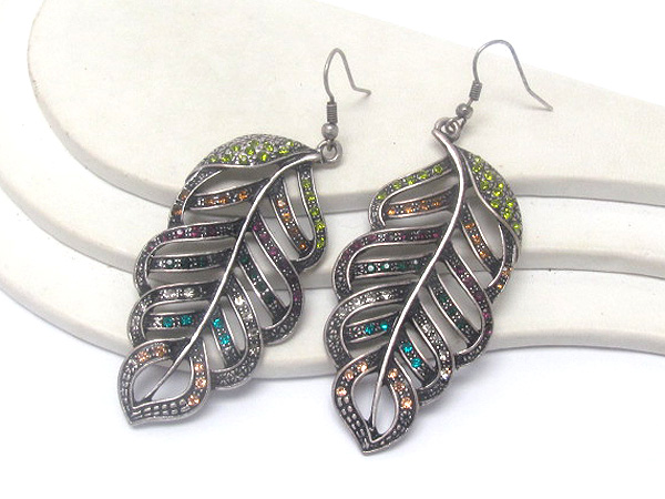 Multi crystal metal fashion leaf drop earring