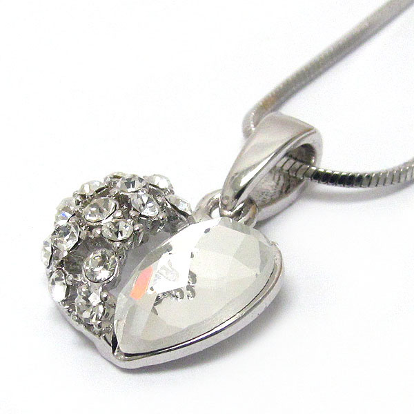 Made in korea whitegold plating crystal heart pendant necklace