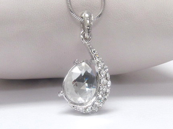 Made in korea whitegold plating crystal tear drop pendant necklace