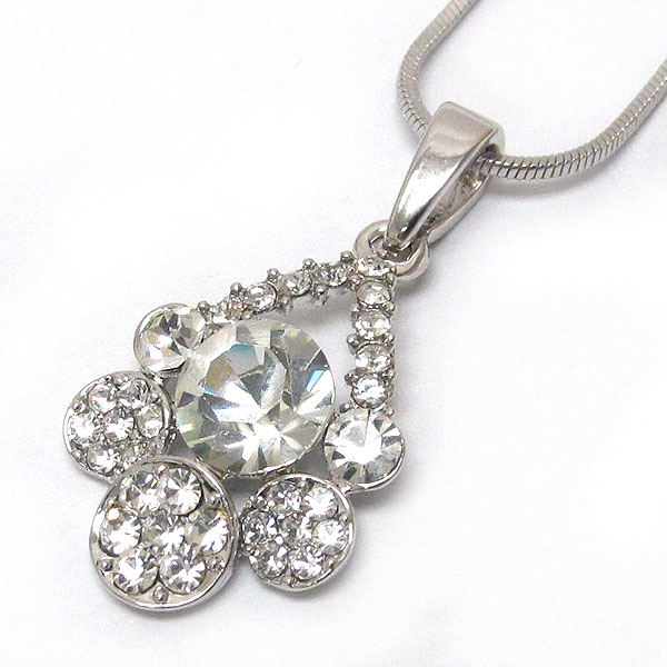 Made in korea whitegold plating crystal stud triangle and circle flower pendant necklace