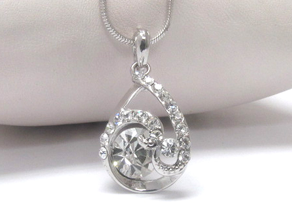 Made in korea whitegold plating crystal tear drop pendant necklace