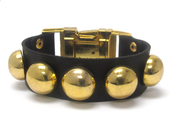 Synthetic leather and metal stud and buckle bracelet