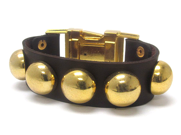 Synthetic leather and metal stud and buckle bracelet