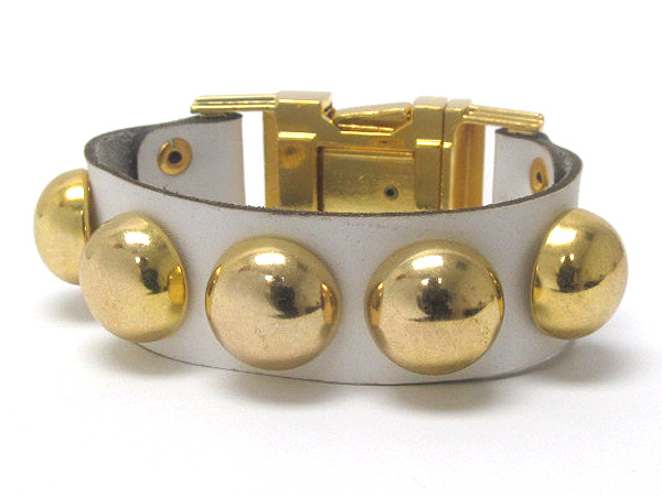 Synthetic leather and metal stud and buckle bracelet