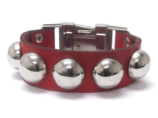 Synthetic leather and metal stud and buckle bracelet