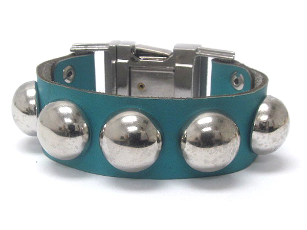 Synthetic leather and metal stud and buckle bracelet