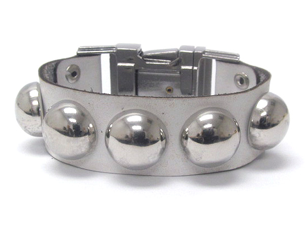 Synthetic leather and metal stud and buckle bracelet