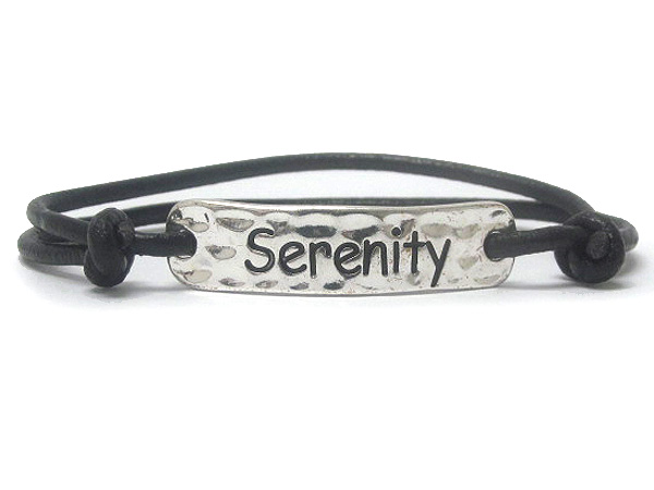 Metal deco serenity message hammered plate and cord friendship bracelet