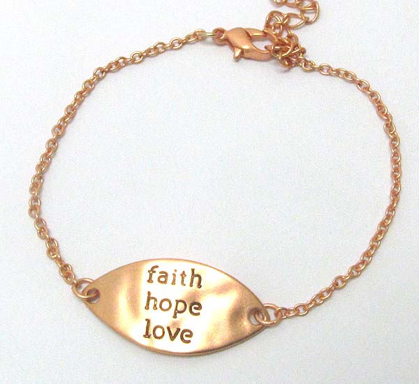 Message on hammered oval bracelet - faith hope love