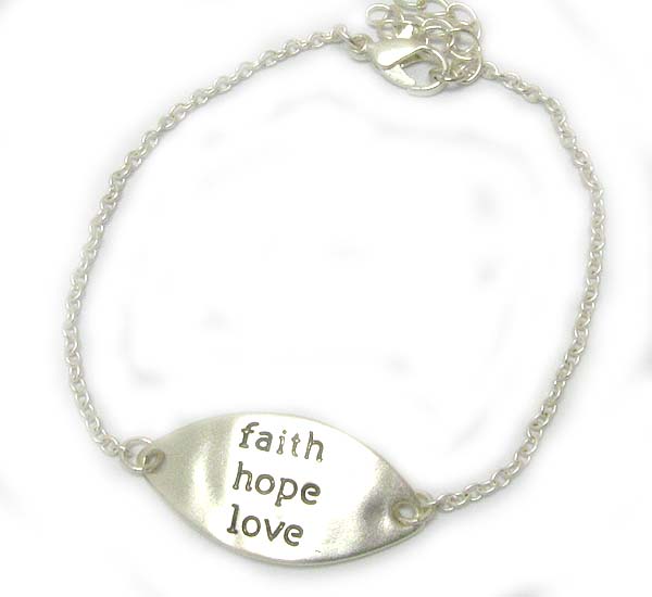 Message on hammered oval bracelet - faith hope love